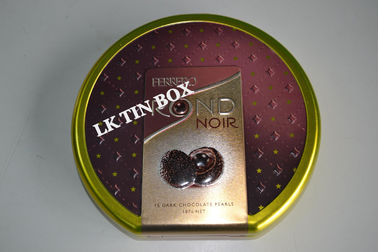 China Caja redonda impresa de la lata del chocolate de Ferrero con la grabación en relieve y la bisagra del alambre proveedor