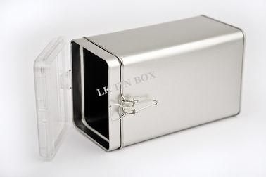 Envases rectangulares de la lata del té del café del chorreo de arena de plata con la tapa plástica proveedor